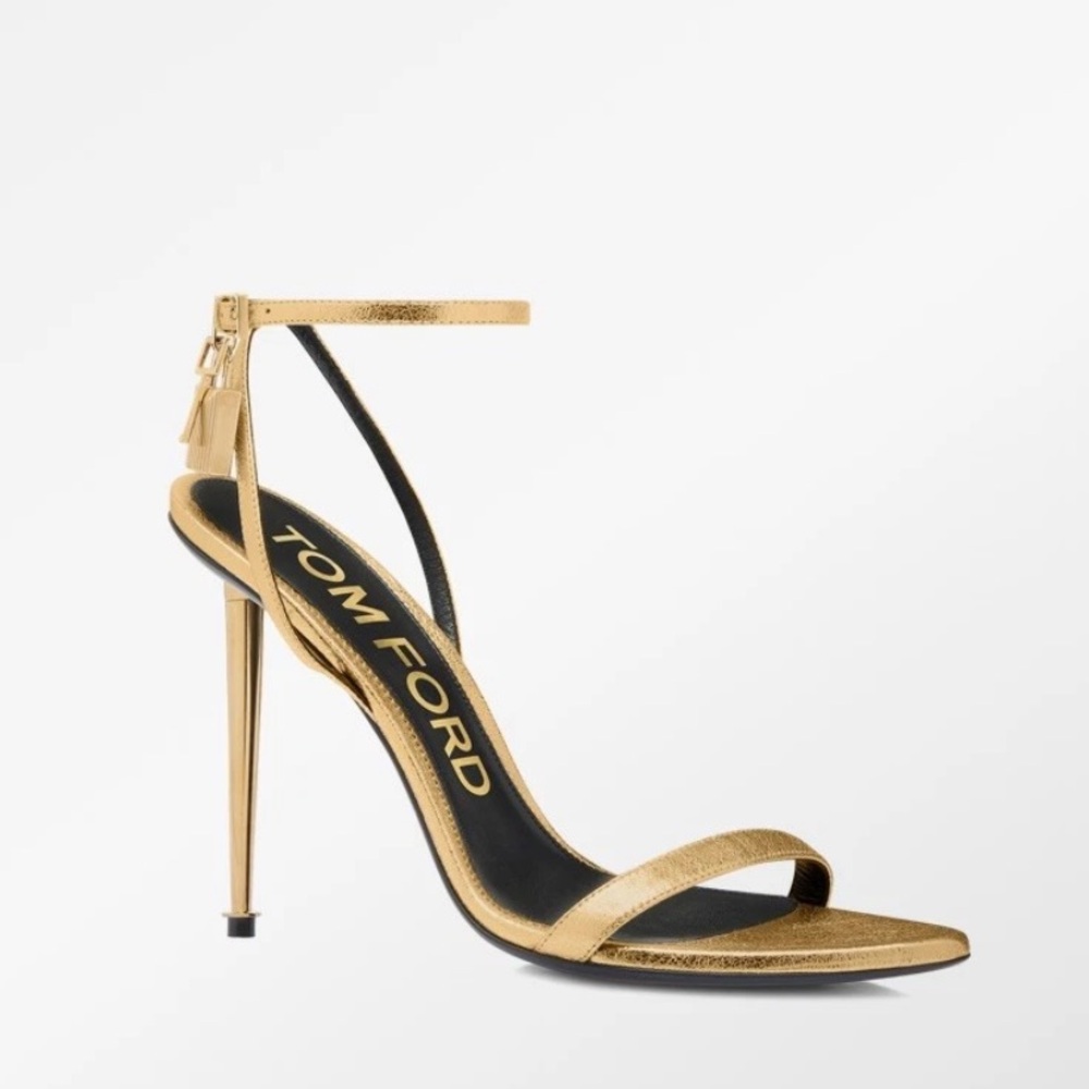 Tom Ford Metallic Gold Stiletto Ankle-Strap Sandal